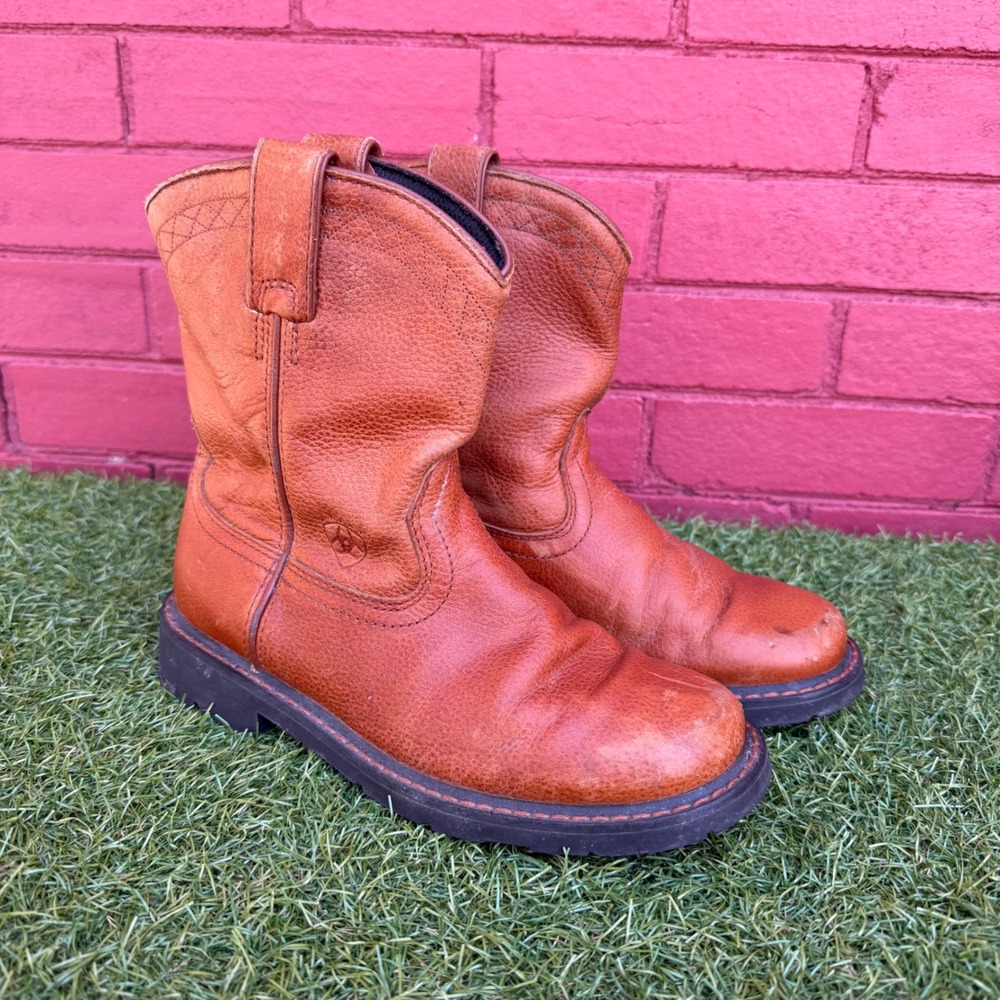 Ariat Fatbaby Brown Leather Pull On‎ Cowboy Western Boots Youth Size 4 Rodeo
